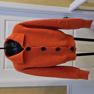 Orange Knit Cardigan Big Button Women's Sweater - L